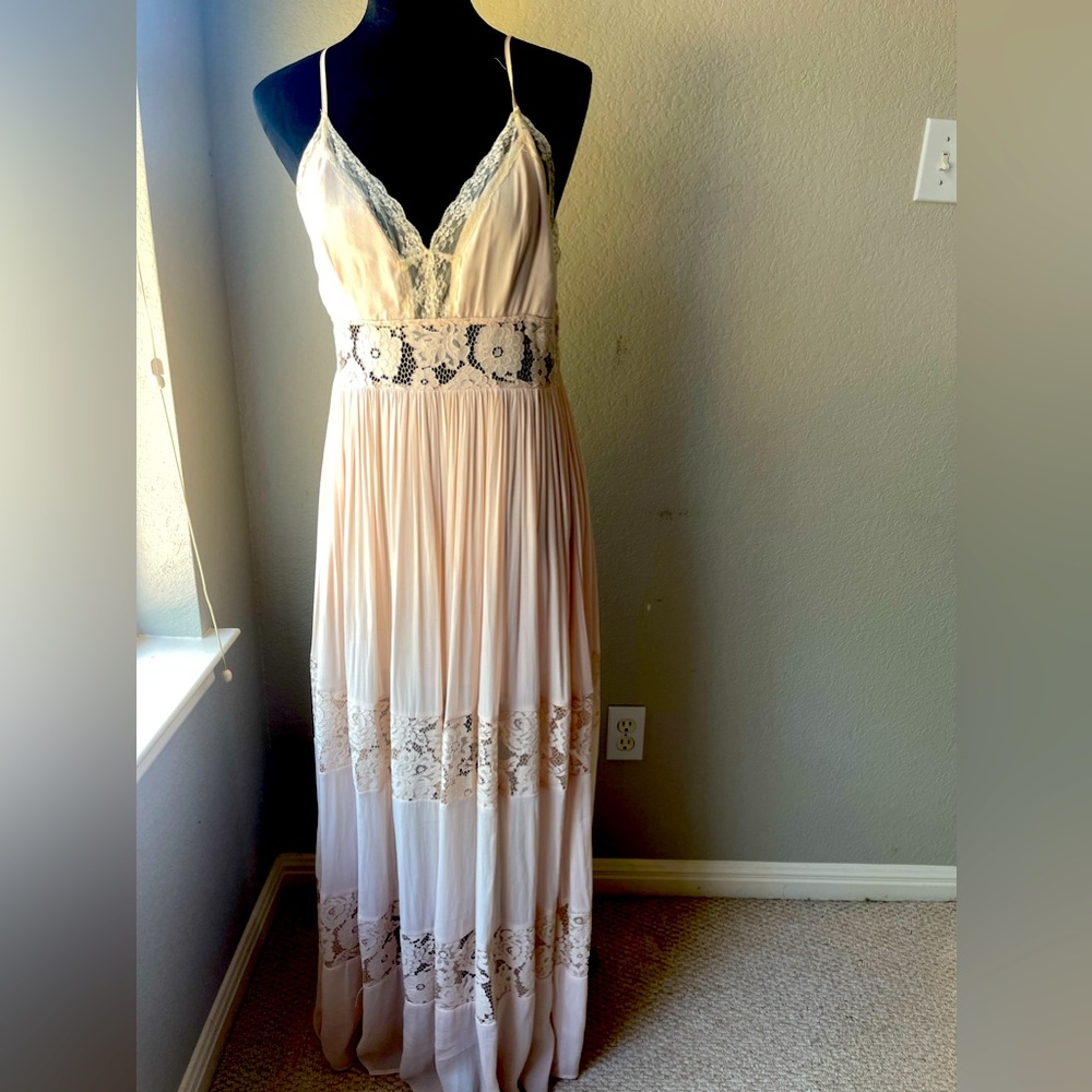 Nude slip dress with lace detail